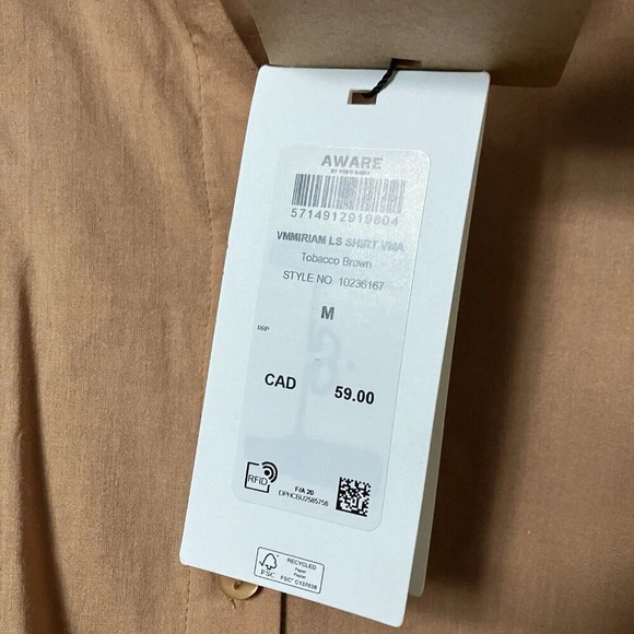 NWT Aware by Vero Moda Puff Sleeve Button Front Cotton Blouse Womens Medium - Picture 5 of 6